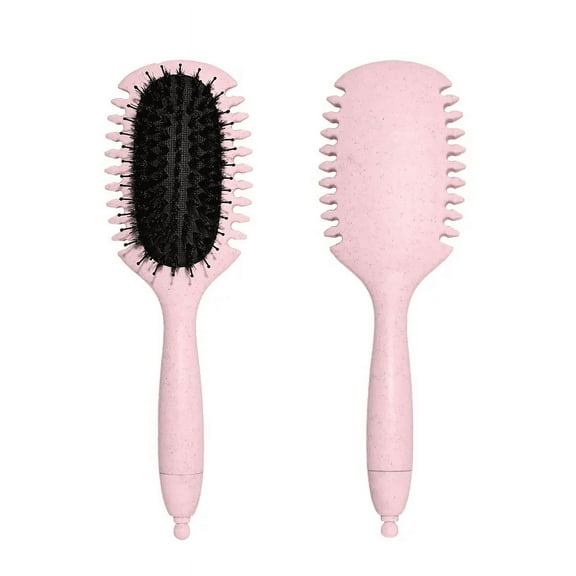 Curl Defining Brush Hair Comb Boar Bristle Define Styling Brush Curly Hair Brush Shaping Curls for Women Reduce Pulling and Curl Separation (Pink)