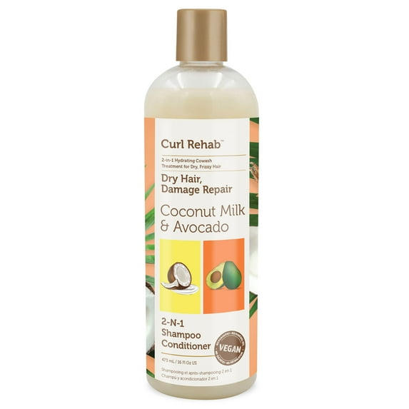 Curl Rehab: Dry Hair/Damage Repair Treatment Coconut Milk & Avocado 2 in 1 Shampoo, 16 Oz.
