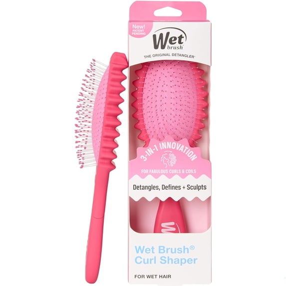 Curl Shaper Detangler Brush, Pink, Curl Defining for Curly and Coily Hair Types, IntelliFlex Bristles Detangle for Frizz-Free Shaping, Made for Women, Men & Kids