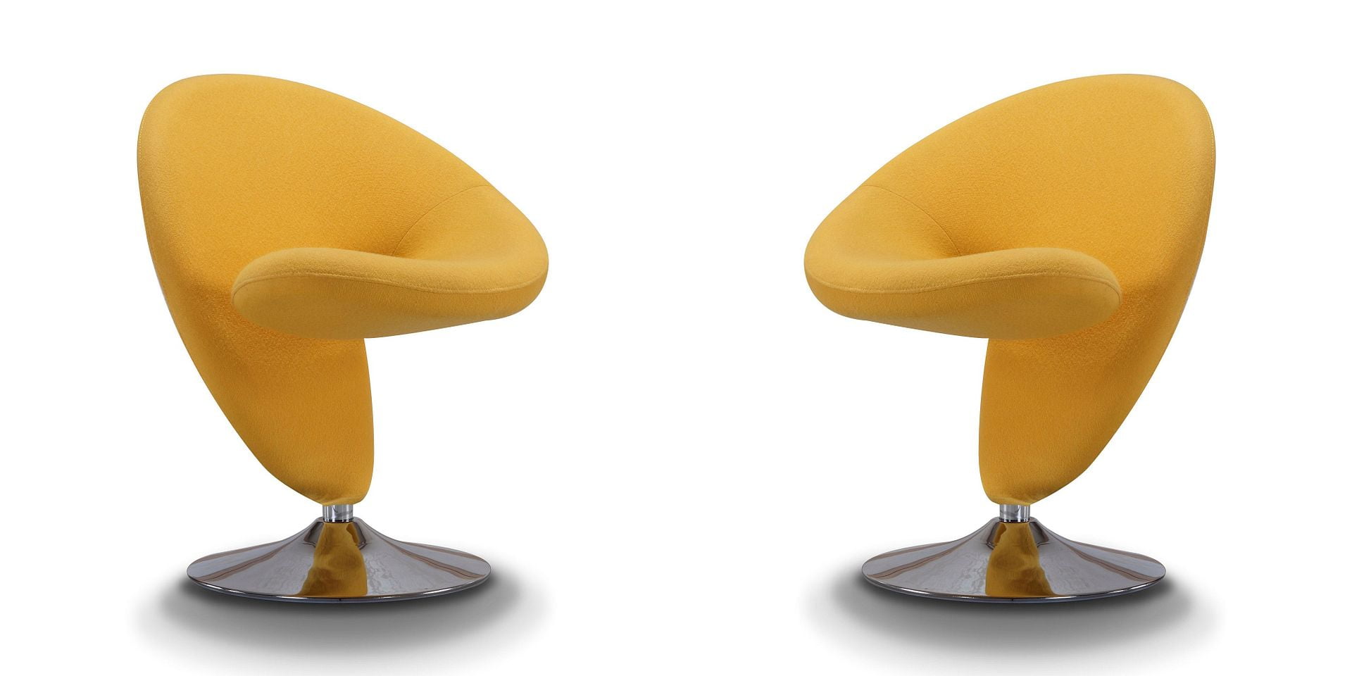 Curl 31.9" Yellow Wool Blend Swivel Accent Chair with Polished Chrome Base