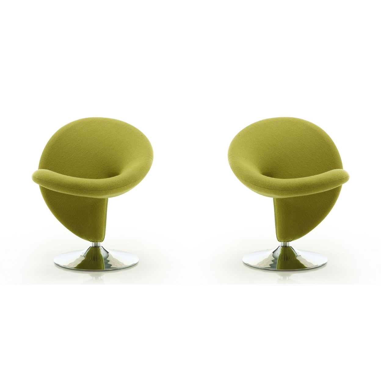Curl Polished Chrome and Green Wool Swivel Accent Chair