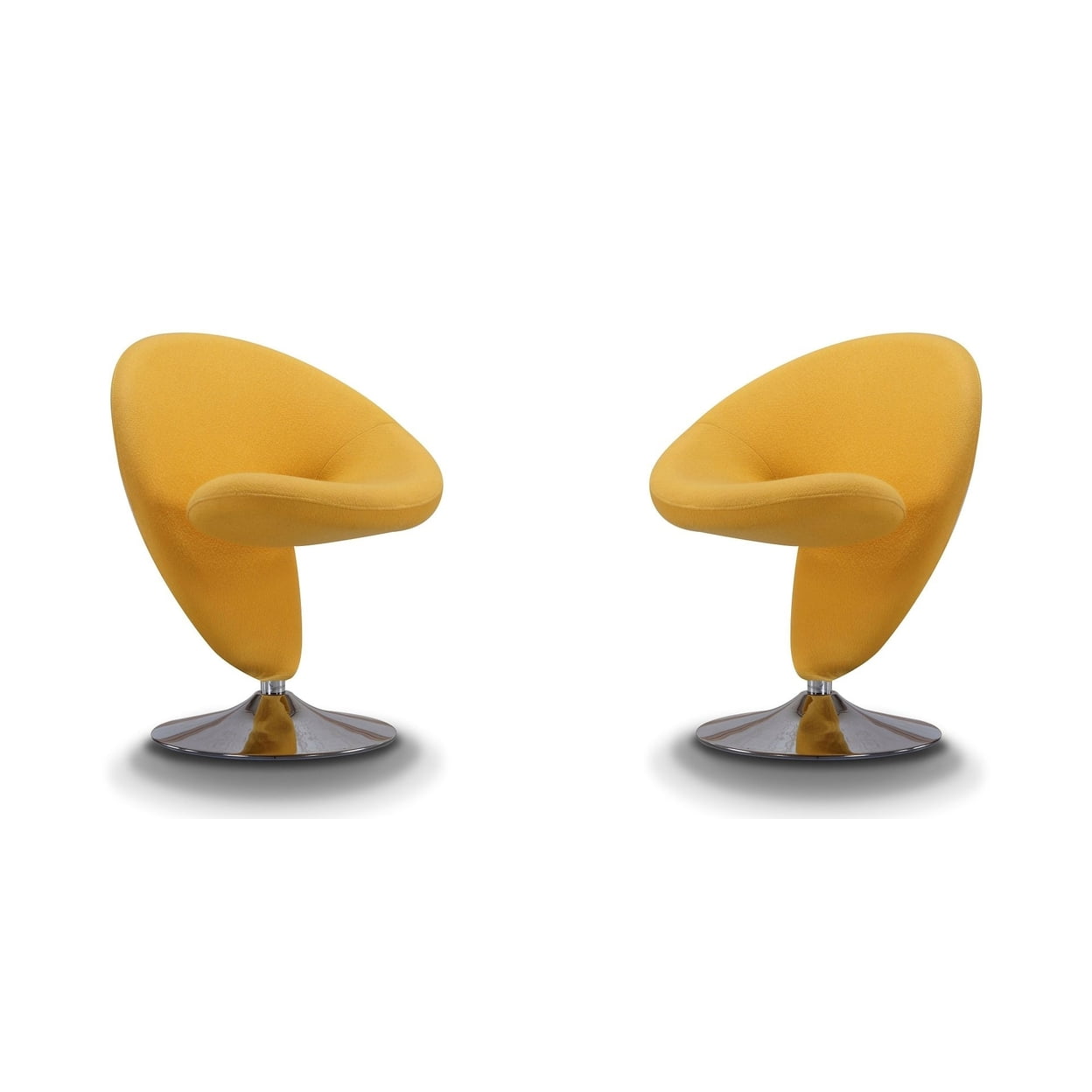 Curl 31.9" Yellow Wool Blend Swivel Accent Chair with Polished Chrome Base