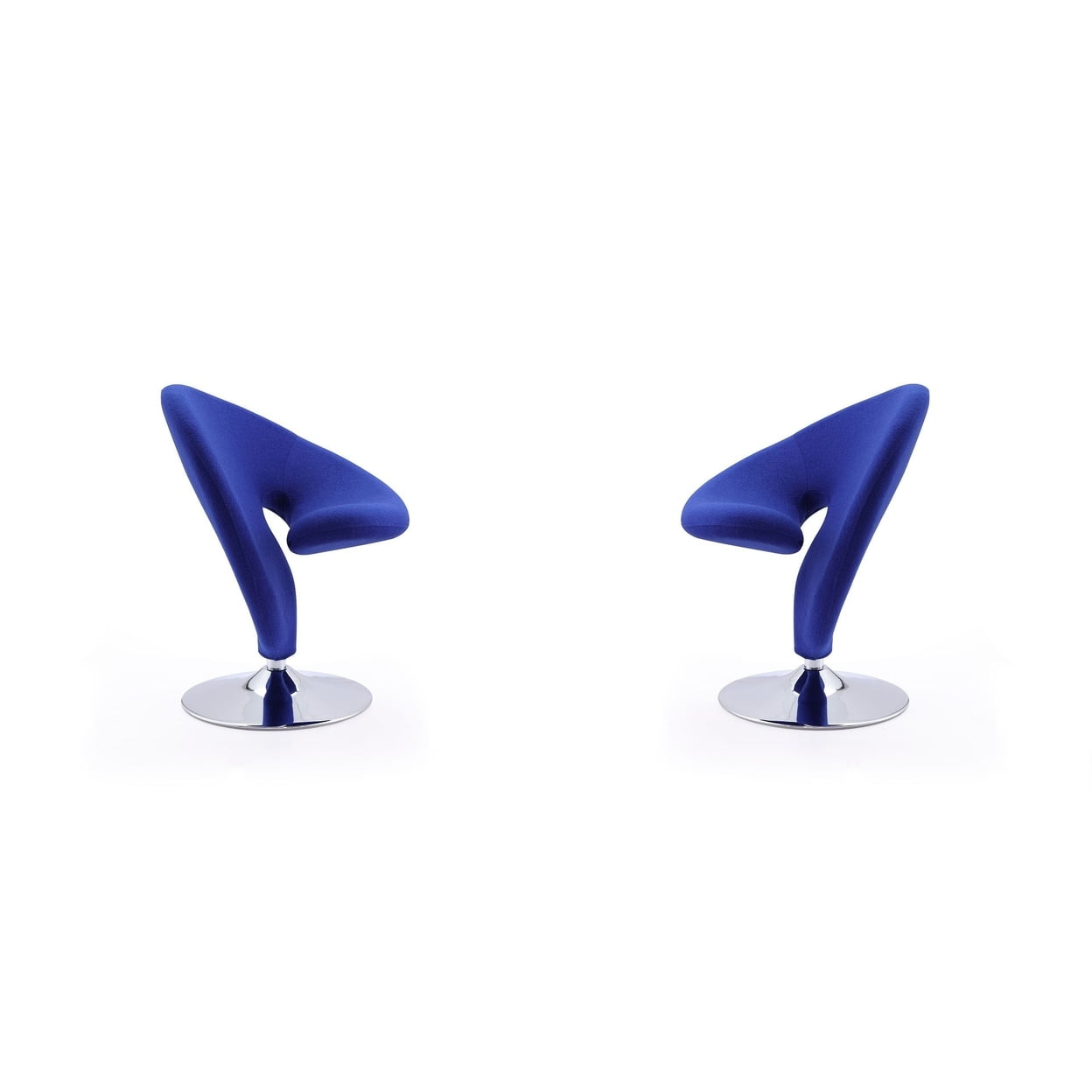 Curl Blue Wool and Polished Chrome Swivel Accent Chair Set
