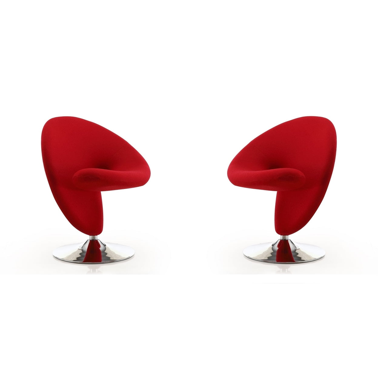 Curl Red Wool Blend Swivel Accent Chair with Polished Chrome Base
