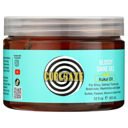 CurlDaze Glossy Shine Gel with Kukui Oil Styling Gel 12 floz, Moisturizing, Unisex