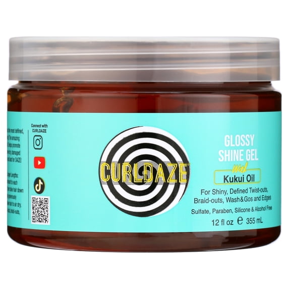 CurlDaze Glossy Shine Gel with Kukui Oil Styling Gel 12 floz, Moisturizing, Unisex
