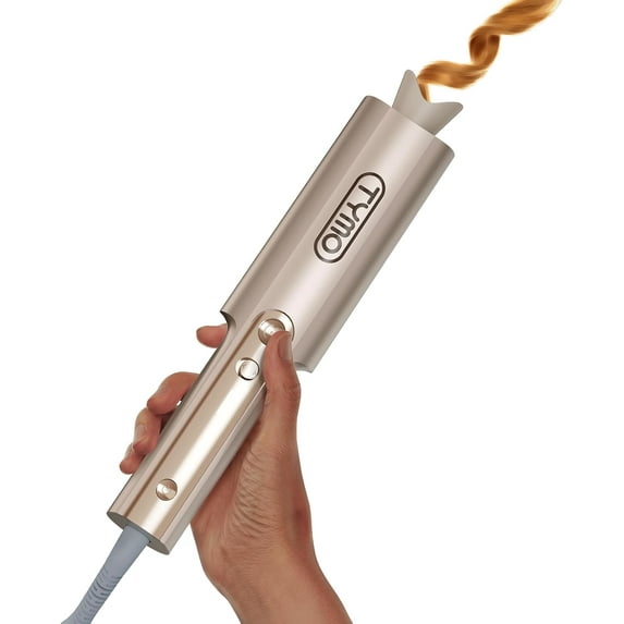CurlPro Plus Automatic Rotating Curling Iron - Upgraded Long Barrel Curling Wand for Long Hair, Ceramic Hair Curler for Women, Anti-Scald, Tangle-Free, 600M Ionic, Dual Voltage, Gold, 1 Inch
