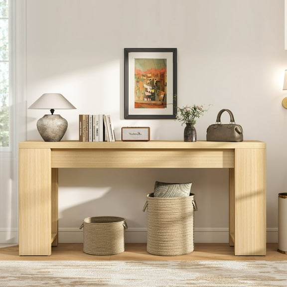 71" Long Console Table, Wood Farmhouse Entryway Table for Living Room,Narrow Sofa Table for Front Door,Entry, Hallway,Natural