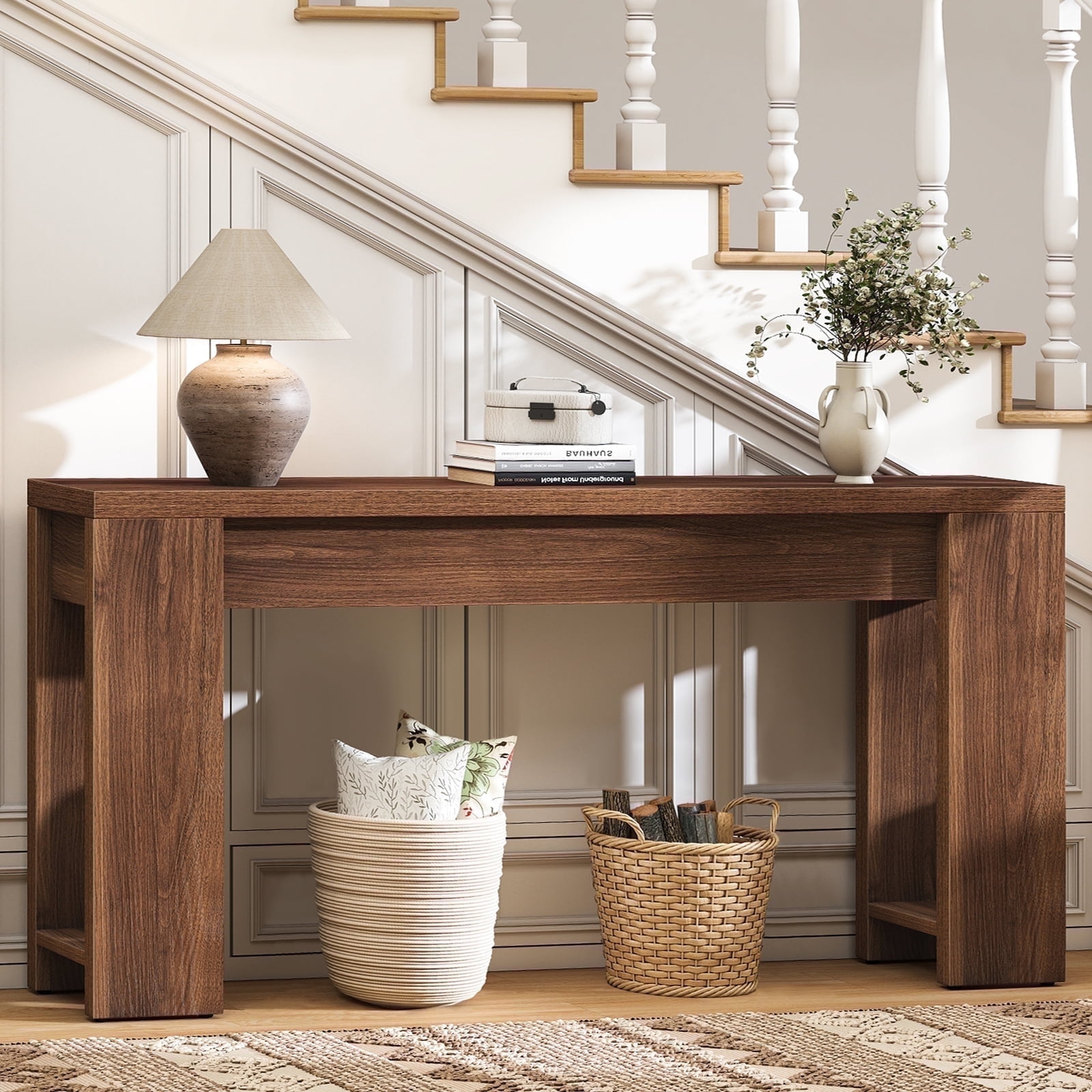 71 Long Console Table, Wood Farmhouse Entryway Table for Living Room,Narrow Sofa Table for Front Door,Entry, Hallway,Walnut