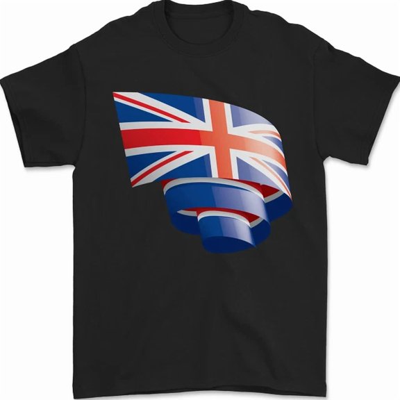 Curled British Flag Union Jack Britain T-Shirt BLACK Unisex S-5XL Hot Trending Shirt, Vintage Birthday Gift