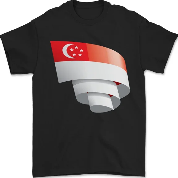 Curled Singapore Flag National Pride Football Supporter Heritage Unisex T-Shirt, up to size 5XL