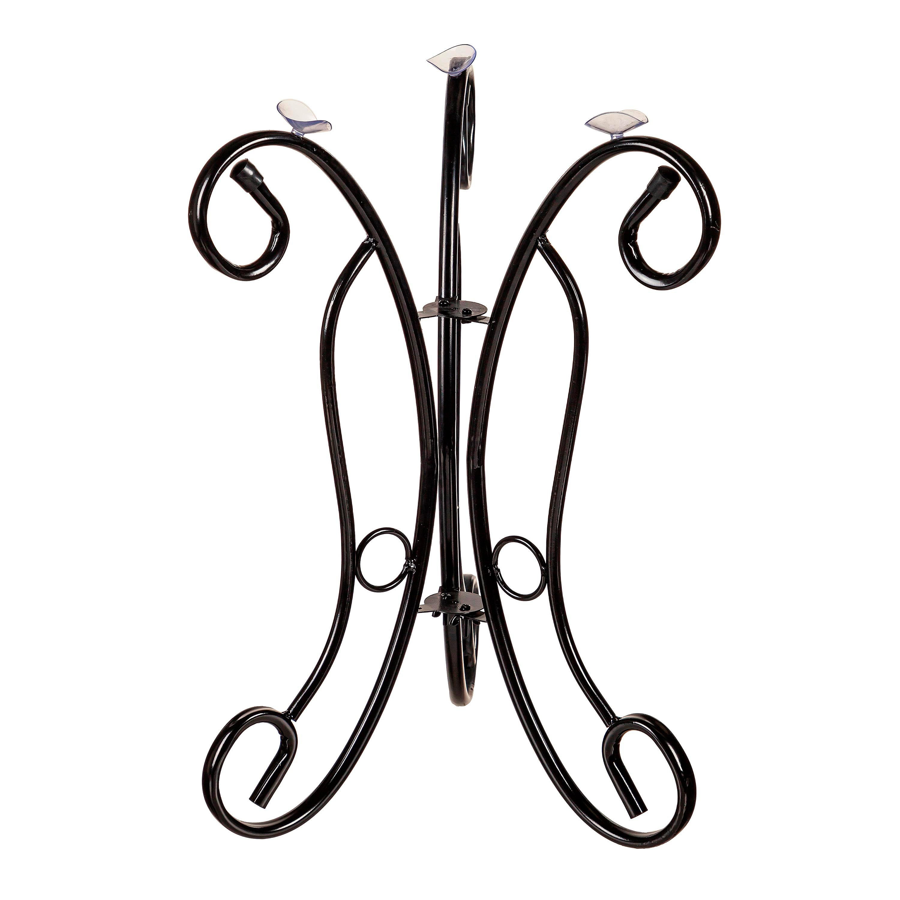 Black Metal Curlicue Bird Bath Stand with Suction Cups