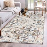 Rustic Antic Rug Curlicue Bloom Washable Area Rug 3x5 Rustic Vintage Classic Beige Blue ...