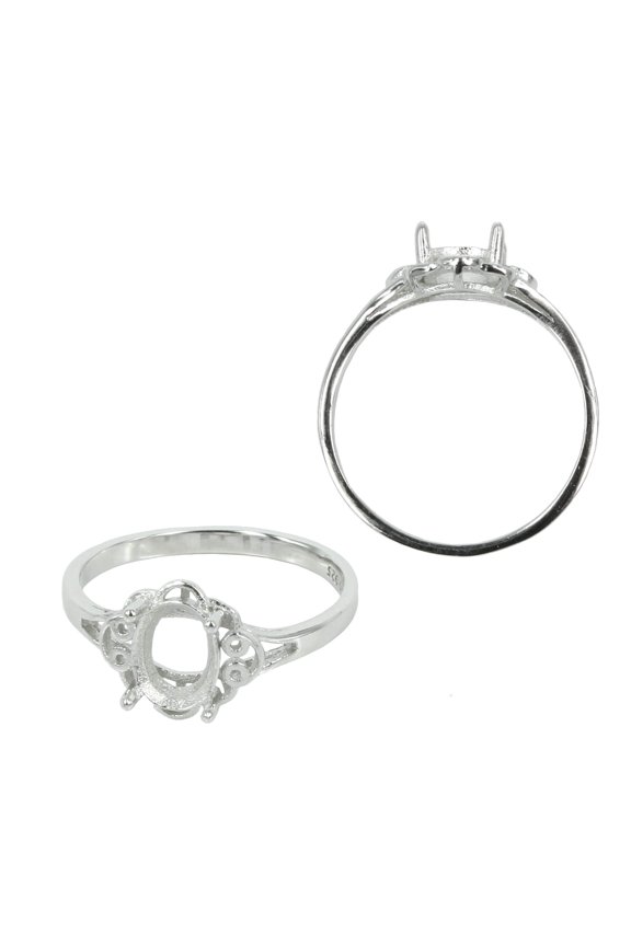 Curlicues Frame Ring Setting with Oval Prongs Mounting in Sterling Silver 6x7.5mm | MTR413 (5)