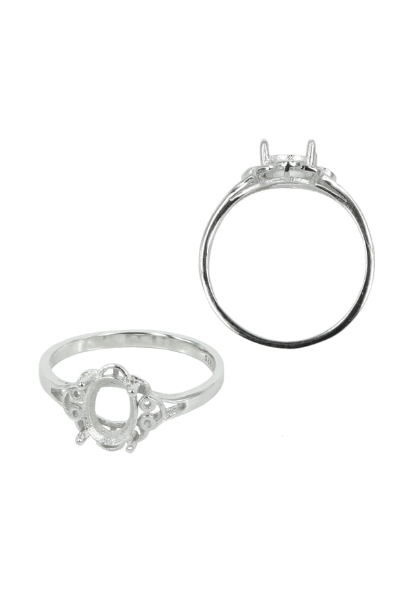 Curlicues Frame Ring Setting with Oval Prongs Mounting in Sterling Silver 6x7.5mm | MTR413 (6)