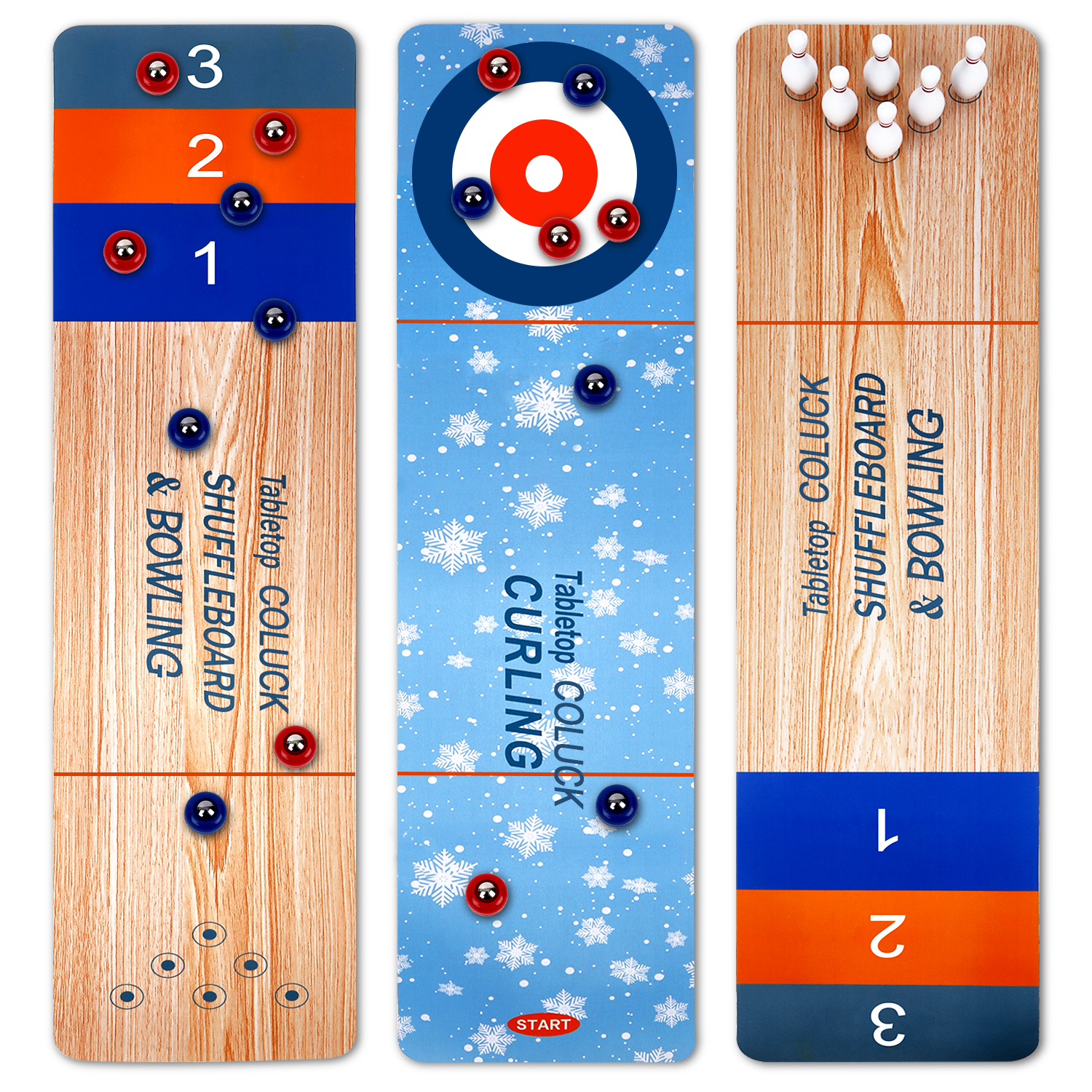 Curling 3in1 Board Games Shuffleboard Pucks and Bowling Ball and