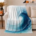 thumbnail image 1 of Curling Blue Ocean Wave with Soft Aqua Foam, Coastal Surf Art for Beach Lovers, Birthday Gift, Soft Flannel Blanket for Bedroom and Lounge, Fresh Ocean Home Decor, 1 of 9