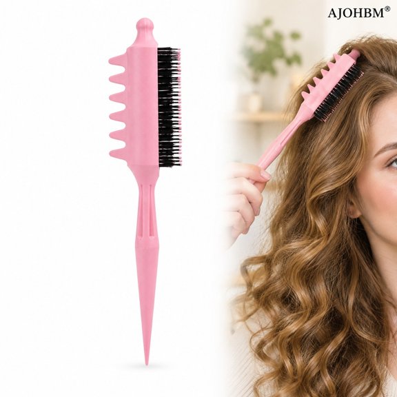 Curling Brush Anti-Slip Anti-Static Volumizing Comb, 2-in-1 Heat-Free Nylon Bristle Volumizing Hair Styling Tool for Fluffy Roots and Defined Curls