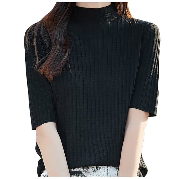 Curling Ice Silk Half High Neck Short Sleeved Women's Five Quarter Sleeve T Shirt Summer New Base Shirt