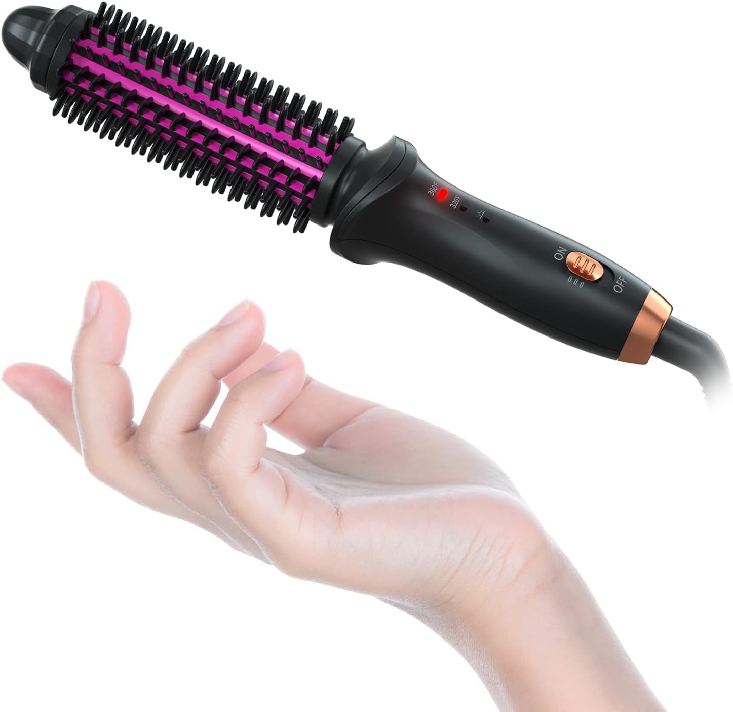 Curling Iron Brush for Short Long Hair, Hair Curling Brush Long Barrel Tourmaline Ceramic, Dual Voltage Curling Brush Iron with Anti-Scald Bristles (Black)