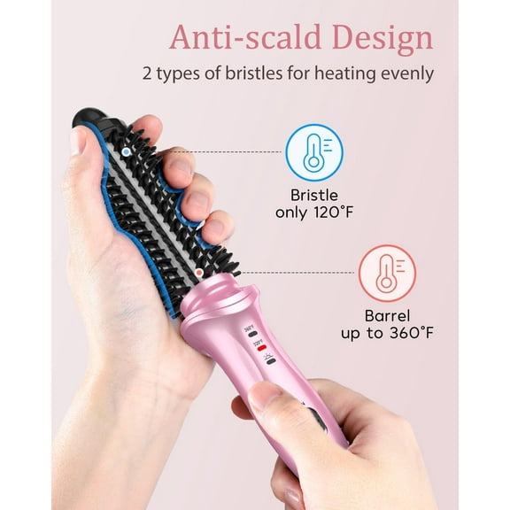 Curling Iron Brush for Short Long Hair, Hair Curling Brush Long Barrel Tourmaline Ceramic, Dual Voltage Curling Brush Iron with Anti-Scald Bristles (Purple)