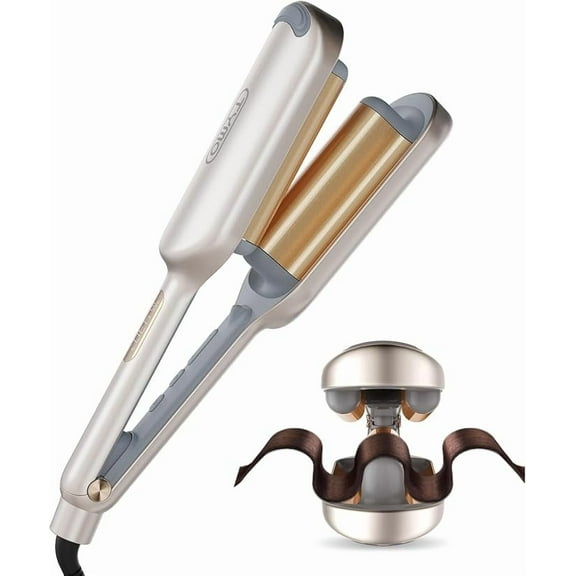 Curling Iron Hair Crimper Waver -  Beach Waves Curling Wand, Ionic Deep Waver Hair Curler Tool with Ceramic 3 Barrel for Women, Dual Voltage, Anti-Scald, Easy to Use, Pink, 1.25 Inch