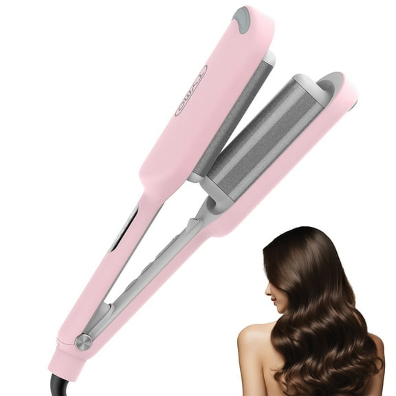 Curling Iron Hair Crimper Waver - Beach Waves Curling Wand, Ionic Deep Waver Hair Curler Tool with Ceramic 3 Barrel for Women, Dual Voltage, Anti-Scald, Easy to Use(Pink)