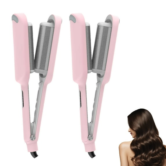 Curling Iron Hair Crimper Waver - Beach Waves Curling Wand, Ionic Deep Waver Hair Curler Tool with Ceramic 3 Barrel for Women, Dual Voltage, Anti-Scald, Easy to Use(Pink)