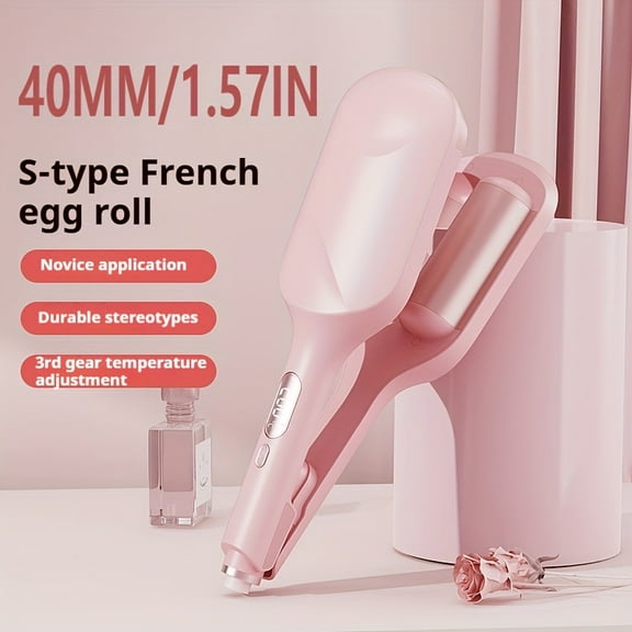 Curling Iron & Hair Crimper with 3 Barrels, Ionic Deep Waver Hair Styling Tool, Dual Voltage, Easy to Use,1.57Inch, Pink