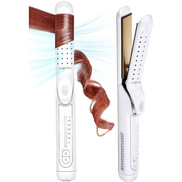 Curling Iron, Jungle Wave Pro Airflow Styler 2 in 1 Hair Straightener and Curler, Ionic Ceramic Flat Iron with 360° Cool Air, 1 Inch, White