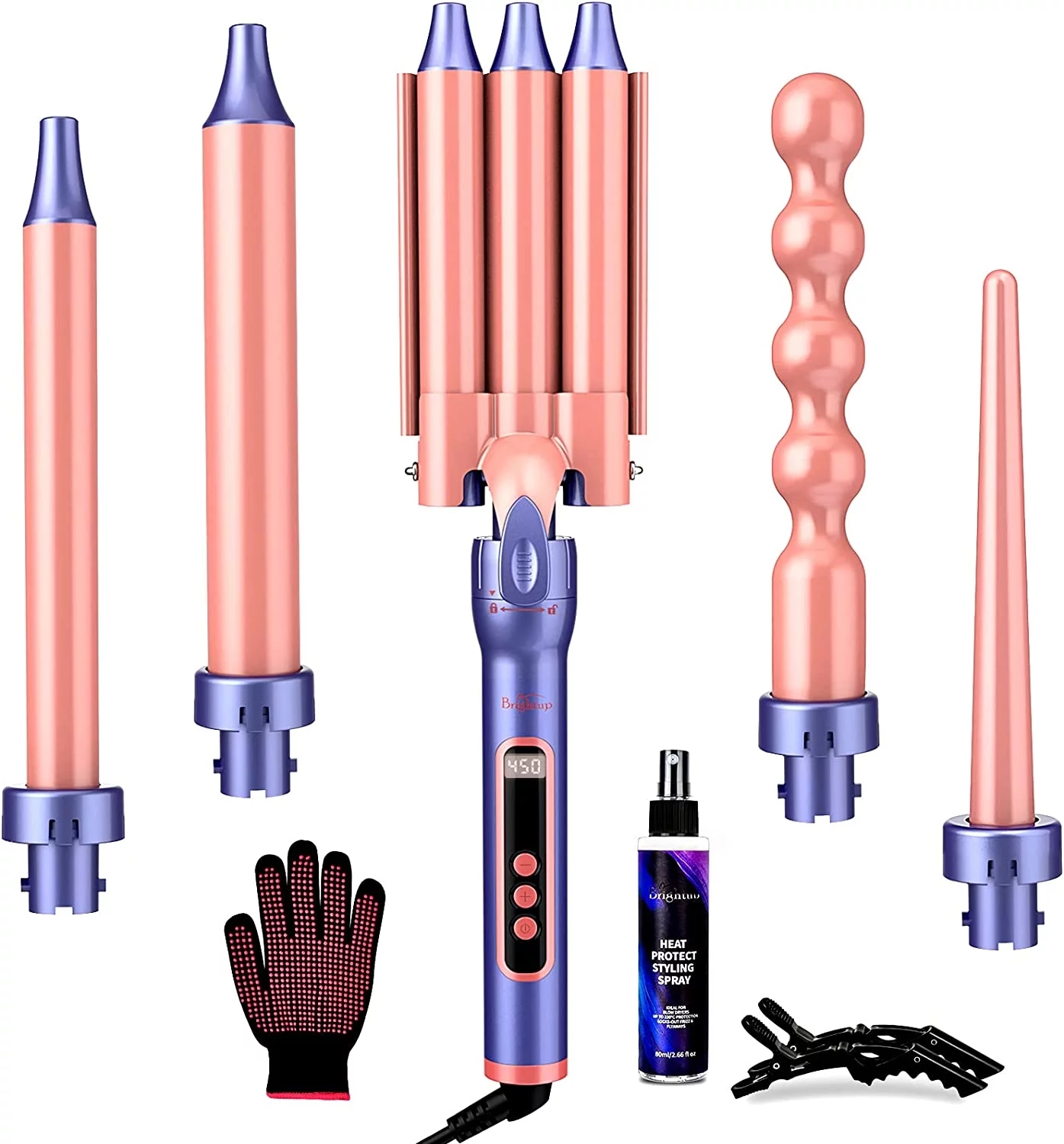 Kipozi 5 in 1 Curling Iron Wand Set, Instant Heating, with 4 Ceramic
