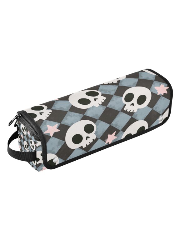 Curling Iron Storage Bag Hair Tools Travel Bag Heat Resistant and Portable Grey Skull Phantom