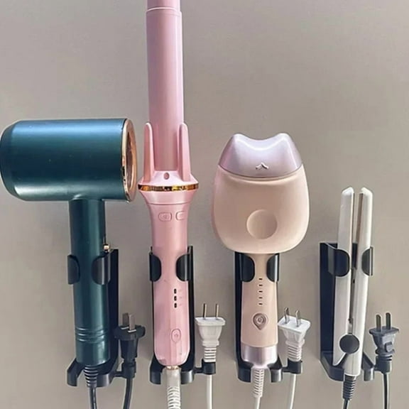 Curling Iron Storage Rack Bathroom Punch-Free Wall-Mounted Hair Dryer White