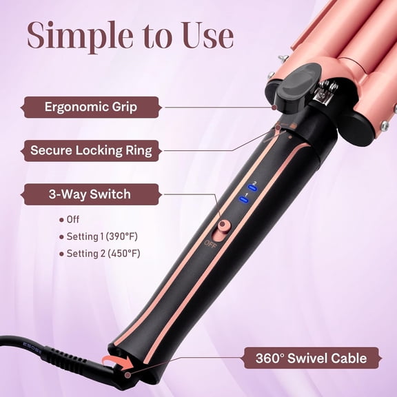 Curling Iron Wand Set 6-in-1 - Hair Curler with 3 Barrel Hair Crimper, Tapered, Spiral Curling Iron - Fast Heating Travel Hot Styling Tools for Women with Dual Voltage