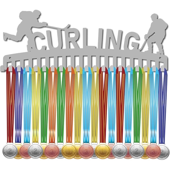 Curling Medal Holder Hanger Medal Rack Organizer Metal Iron Shelf Medal Holder Stand Frame Hanging Wall Mounted with 20 Hook