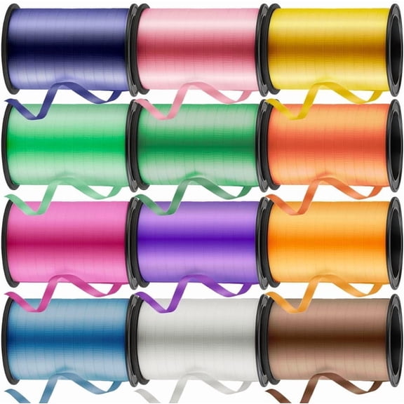 Curling Ribbon -12-Pack - 60 Foot Rolls 240 Yards Balloon String Total Assorted Colors for Crafts, Gift Wrapping, Christmas Decorations, Balloons, Tie Hair & DIY Projects