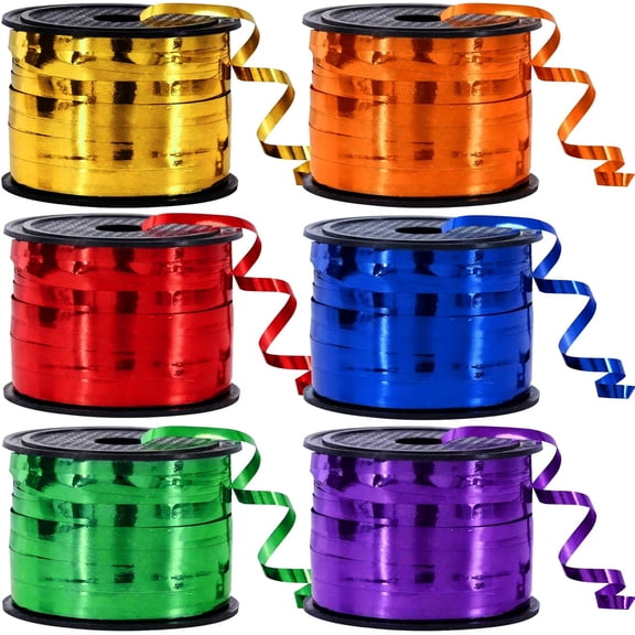 Curling Ribbon-6 Assorted Colors Balloon Curling Ribbons Set-600 Yards Balloon String for DIY Decor,Gift Wrapping,Ribbons and Bows for Christmas New Year Birthday Gifts Supplies(Shiny Rainbow)