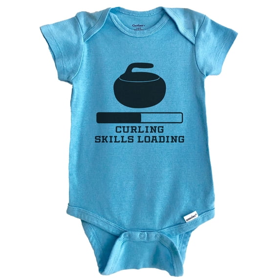 Curling Skills Loading Funny Sports Humor Baby Bodysuit (Blue), 6-9 Months