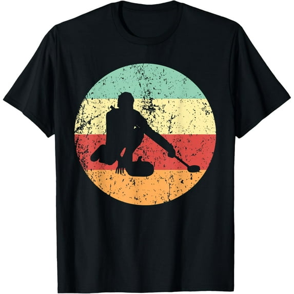Curling Vintage Curler Cool Retro 1970's Style Circle T-Shirt