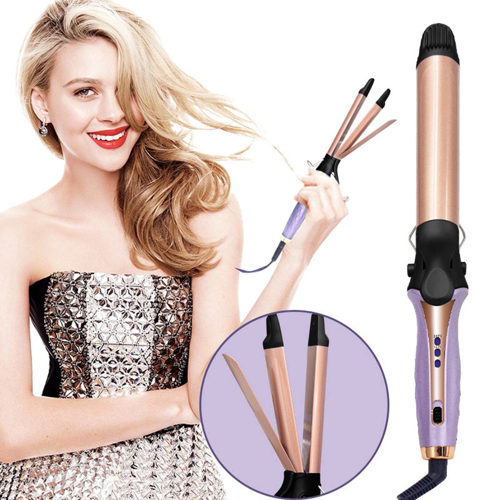 Curling Wand Beauty Ear Guards for Heat Styling Wide Barrel Curling Wand Air Hair Catcher - Silk Infusion Hair Curler Small Rosily Curling Wand for Fine Thin Hair Comely Hair 5 in 1 Hair