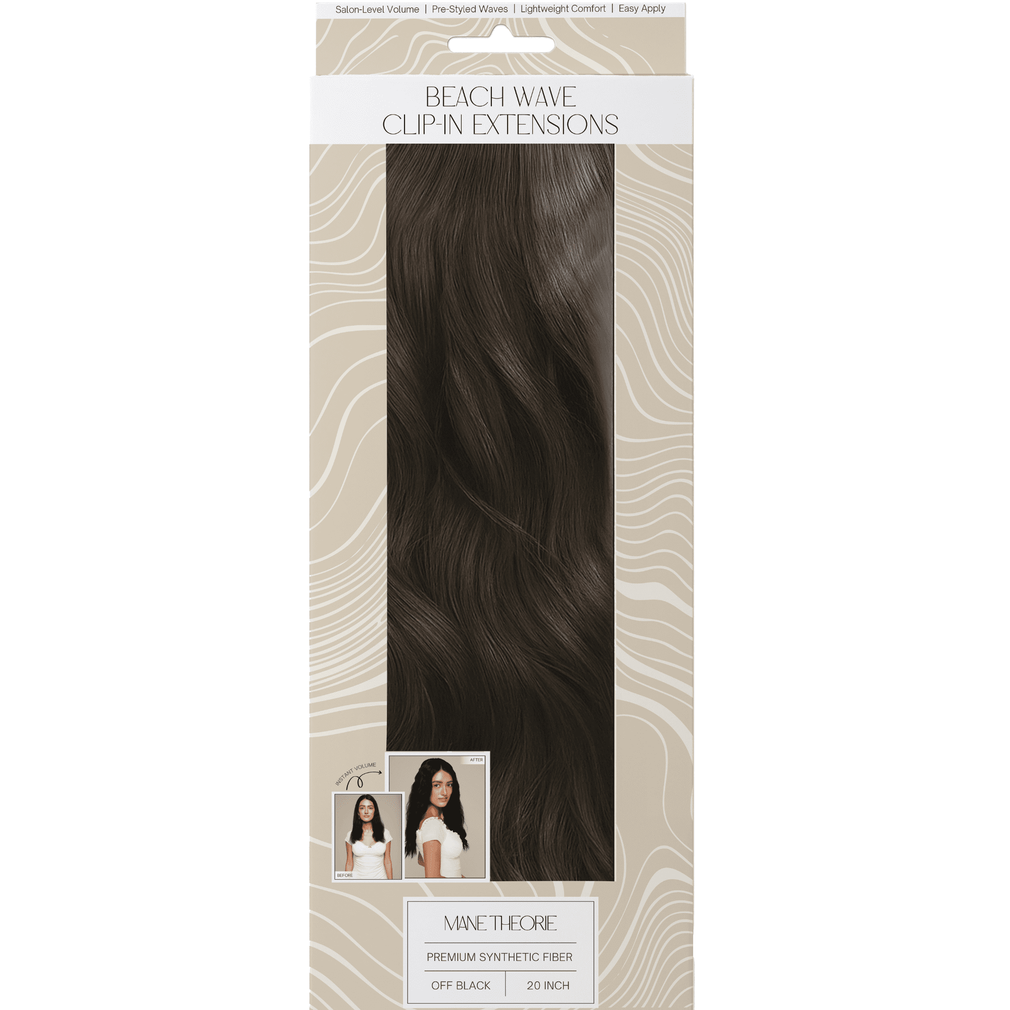 Mane Theorie Beach Wave Halo Hair Extensions for Women, 18 inch, off black
