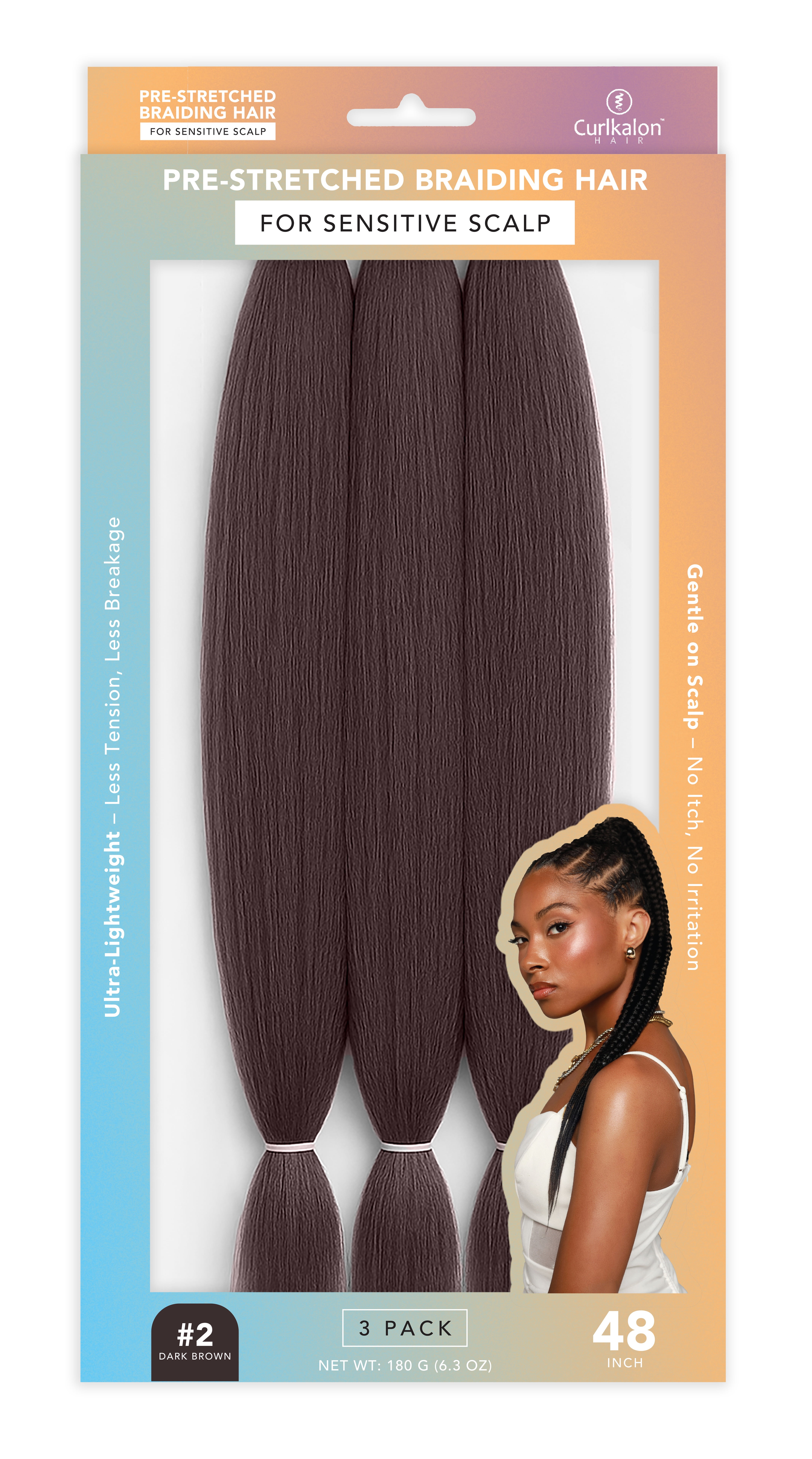 Curlkalon Pre-Stretched Braiding Hair for Women, Sensitive Scalp, 48 inch, Dark Brown #2