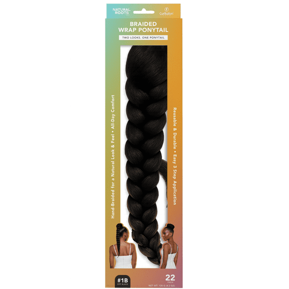 Curlkalon Braided Wrap Ponytail Hair Extension for Women, 22 inch, off black #1B