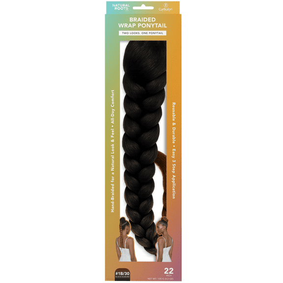 Curlkalon Braided Wrap Ponytail Extension 22 inch, Off Black with Auburn