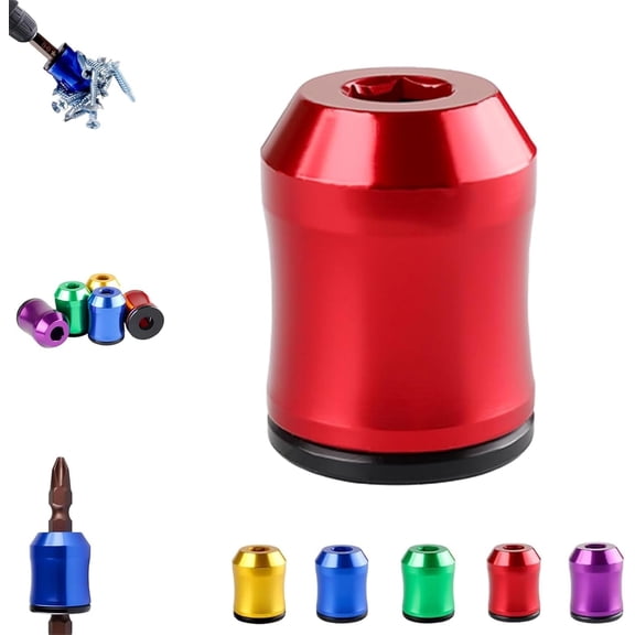 Curltub Strong Magnetic Screw Ring, 5PC Strong Magnetic Screw Ring, 1/4 Inch/6.35mm Universal Screwdriver Head Magnetic Ring, Aluminum Alloy MagneticScrew Holder for Drill (Red)