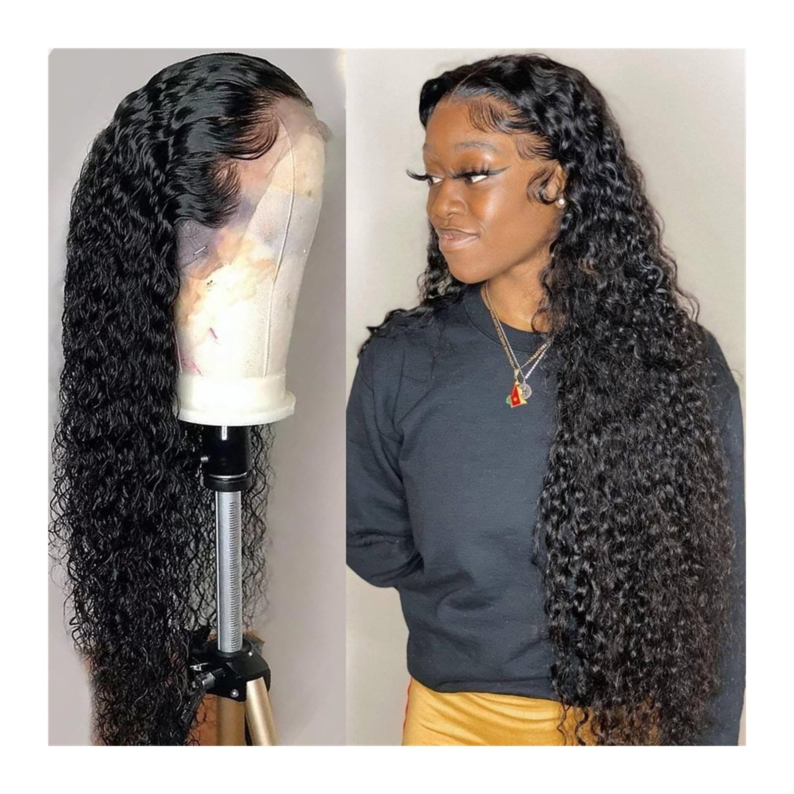 Curly 360 Lace Front Human Hair Wigs 16-34" Transparent Lace Frontal Wigs Glueless Deep Wave Lace Wig with Baby Hair Brazilian Remy Hair Wigs