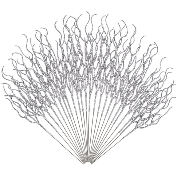 Curly Artificial Christmas Stems Glitter Christmas Tree Filler Branches Glitter Stems Vase Filler Table Centerpiece Christmas Tree Picks for Crafts Decorations, 30Pcs, Silver, 13 in