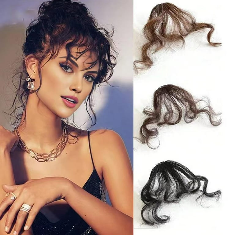 Curly Bangs Clip in Hair Extension Synthetic Hair French Bangs Clip on Wispy Bangs Natural Curly Air Bangs Fake Fringe Bangs Hair Piece for