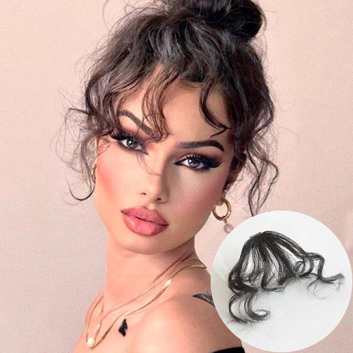 Curly Bangs Clip in Hair Extension, Synthetic Hair French Bangs Clip on ...