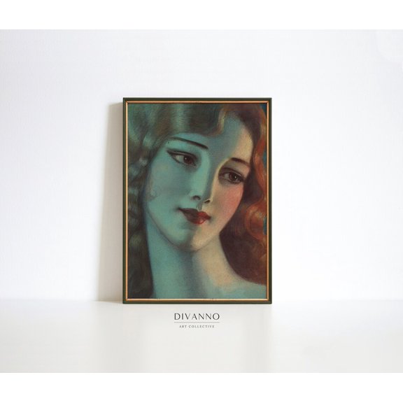 Curly Blond Woman Dark Blue Portrait Poster, Unframed Size 12x18